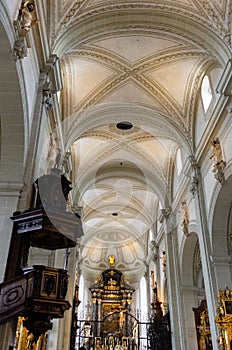 Inside view of Hofkirche St. Leodegar Church in Lucern Switzerland