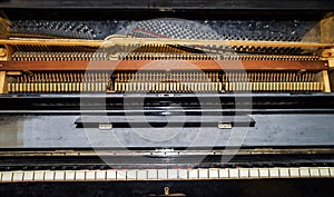 Inside view of old vintage piano