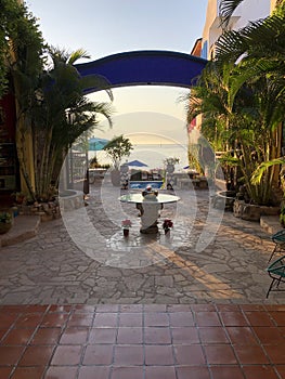 Inside view of the pool and pacific ocean at Jardin del mar villa la cruz de huancaxtle. bucerias photo