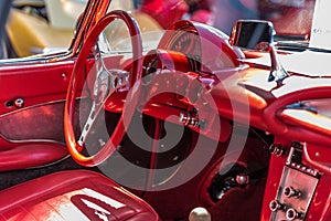 Inside View of Red Sports Car