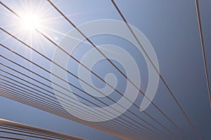 Cable stayed bridge. Architectural detail of the iconic Rio Antirio Bridge - Patras Greece photo