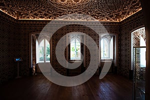 Inside view of a room in Chalet of the Countess of Edla in Estrada da Pena, Sintra, Portugal photo