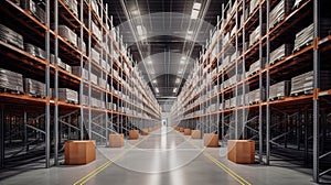 Inside Spacious Modern Industrial Commercial Facility Building Warehouse - Generative AI