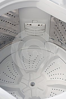 inside view of washing machine drum in close-up