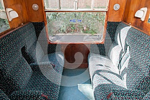 Inside vintage train carriage