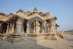 Inside the Vittala Hindu temple in the ancient site Hampi, Karnataka, India
