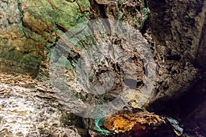 Inside volcanic cave with name Cueva de los Verdes. Lanzarote. Canary Islands