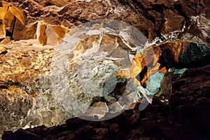 Inside volcanic cave with name Cueva de los Verdes. Lanzarote. Canary Islands