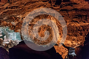 Inside volcanic cave with name Cueva de los Verdes. Lanzarote. Canary Islands