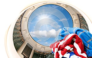 Inside the washing machine.