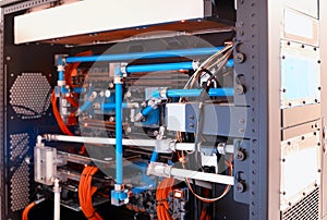 Inside water cooled high performance workstation bokeh backdrop