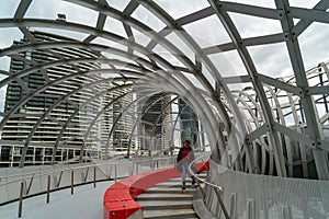 Inside Webb Bridge designed for cyslists and pedestrians to cross the Yarra River