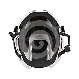 Inside white Plastic Protective Helmet for Ice Hockey Sports Equipment on White Background