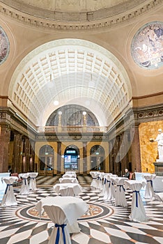 Inside the Wiesbaden casino with famous art nouveau ceiling in the entrance hall