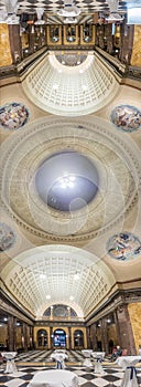 Inside the Wiesbaden casino with famous art nouveau ceiling in the entrance hall