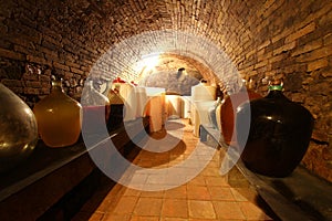 Inside wine cellar