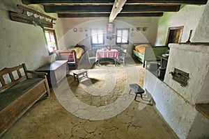 Inside the wooden house  in open air museum near Bardejovske kupele spa resort during summer