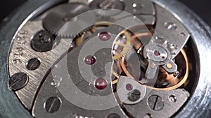 The inside of a working mechanical watch