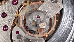 The inside of a working mechanical watch