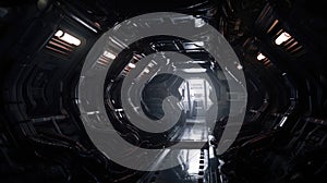 Inside a Xenomorph spaceship. Space Base Corridor