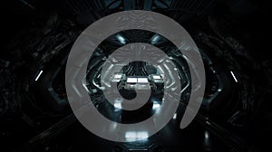 Inside a Xenomorph spaceship. Space Base Corridor