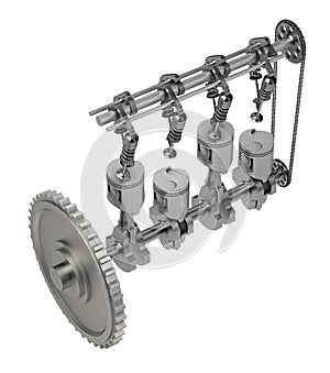 Insides 4 pistols engine isolated on white