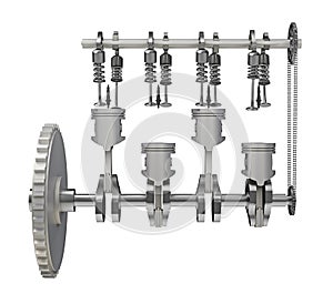 Insides 4 pistols engine isolated on white