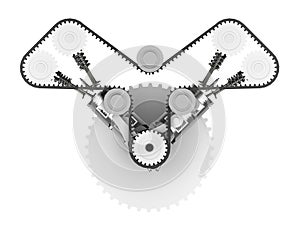 Insides v12 engine isolated on white