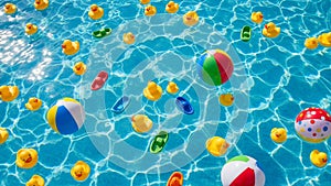 Summer Fun: Rubber Ducks and Beach Balls in a Pool