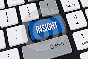 Insight button on computer keyboard. Concept of data analysis, business intelligence and digital strategy