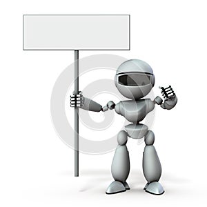 Insist on artificial intelligence robot. He has a sign.