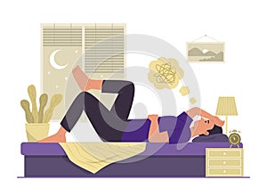 Insomnia Man with Stress Feeling for Sleepless Concept Illustration