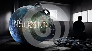 Insomnia - a metaphorical view of exhausting human struggle with insomnia. Taxing and strenuous fight against a heavy we