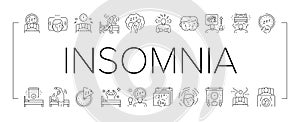 Insomnia Person Chronic Problem Icons Set Vector . photo