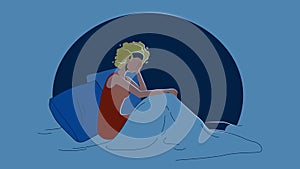 Insomnia Problem Suffering Girl In Bed Vector