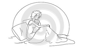 Insomnia Problem Suffering Girl In Bed Vector