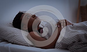 Insomnia, sleep problems, health care and bed sleep photo