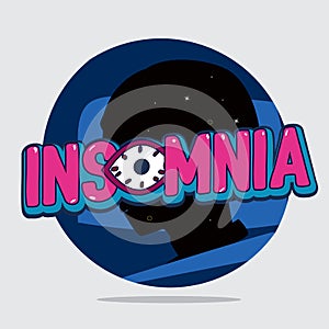 Insomnia typographic design with sleep people in background -