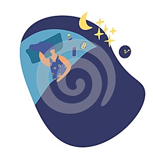 Insomnia vector hand drawn concept. Stylized scene