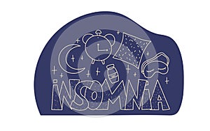 Insomnia vector hand drawn text. Stylized word