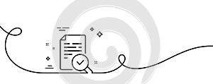 Inspect line icon. Quality research sign. Continuous line with curl. Vector