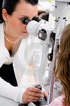 Inspect a patient in ophthalmology labor