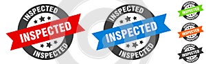 inspected stamp. inspected round ribbon sticker. tag