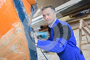 Inspecting the boat hull