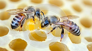 Inspection of Hive Insects on Honeycomb, Showcasing the Honeymaking Process in Apiculture