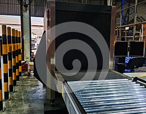Inspectors or X-ray scanner machine, conveyor lines for air safety in interior warehouse cargo for inspections shipment and goods
