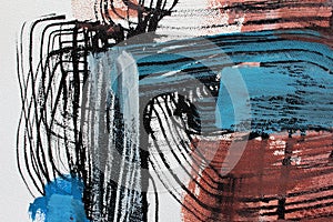Inspiration from black ink and watercolor blue and brown. Abstract art background. Fragment of artwork.