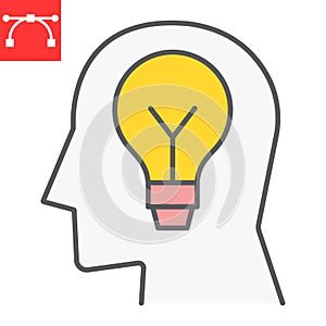Inspiration color line icon, lightbulb and brainstorm, creativity sign vector graphics, editable stroke filled outline