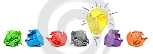 Inspiration concept crumpled paper light bulb metaphor for good idea