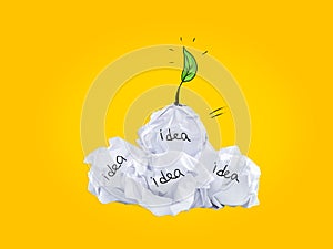 Inspiration concept crumpled paper light bulb metaphor for good idea